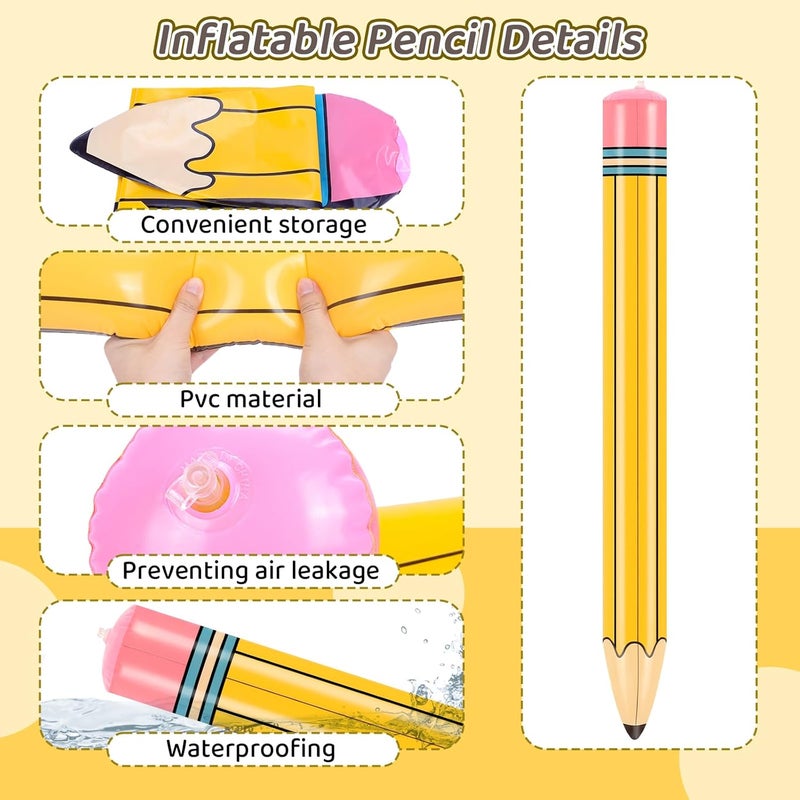 Dalycro 3Pcs 43-Inch Inflatable Pencil - Giant Blow Up Pencil Colorful Inflatable Crayons for Back to School Decorations, Birthday Party Supplies, and Room Decoration (Yellow, 3P-43in) - Image 3